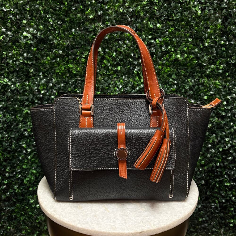 Dooney & Bourke Cambridge Small Shopper Tote Pebbled Leather Black Tan